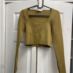 Zara Olive/Khaki Cropped Long-sleeve Shirt